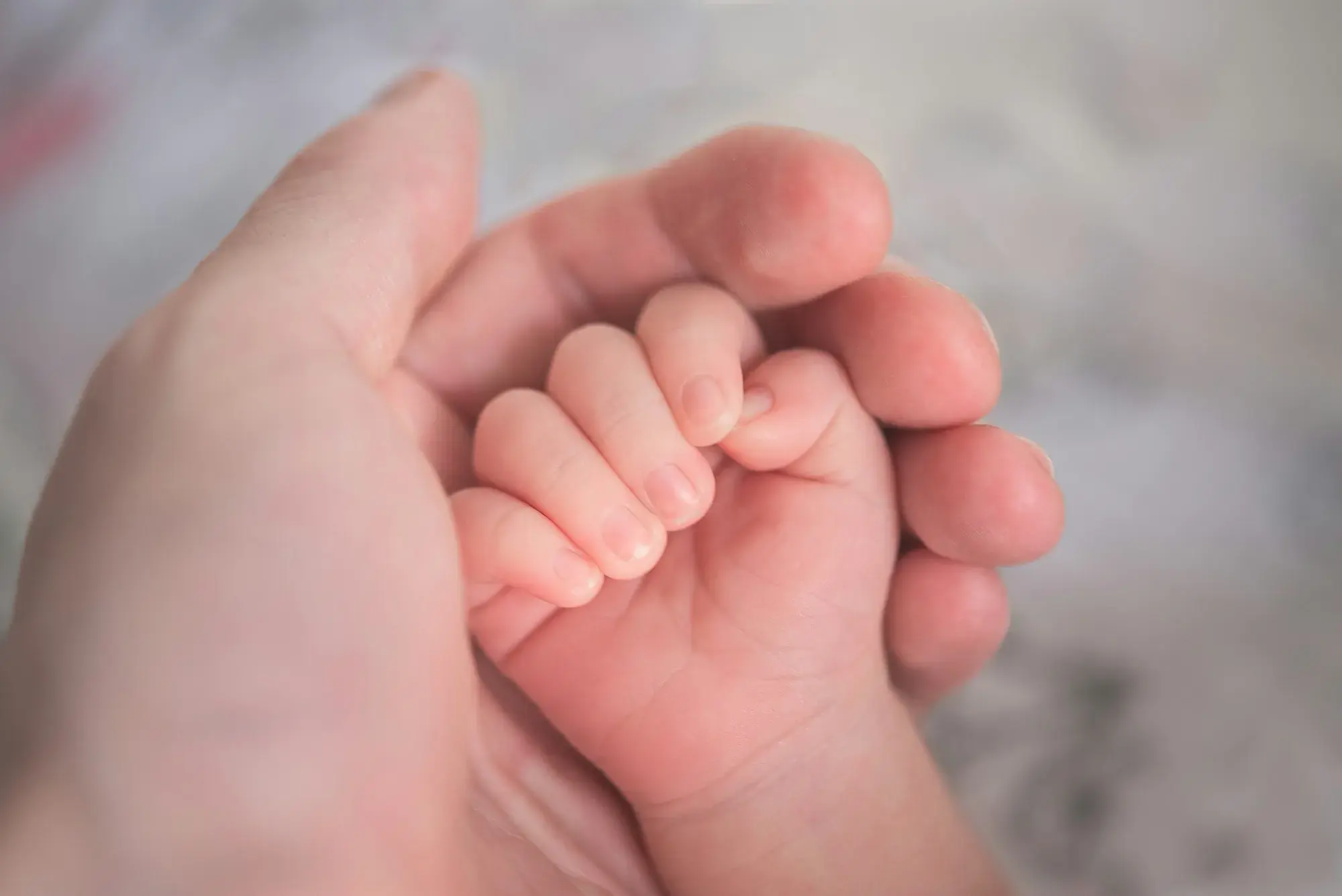 La mano di un neonato stringe il dito di un adulto